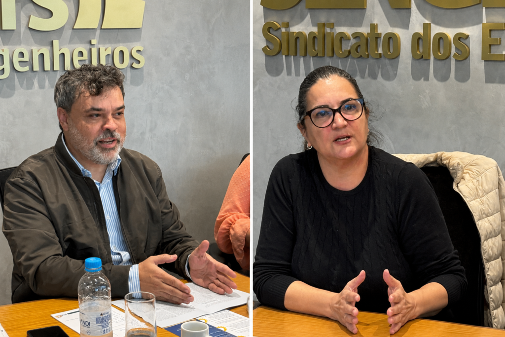 Rodada de encontros do SENGE-RS para apresentação da Pauta Mínima CREA-RS 2026: Pablo Souto Palma e Andréa Brondani da Rocha foram recebidos pelo Sindicato nesta terça-feira (9/6)